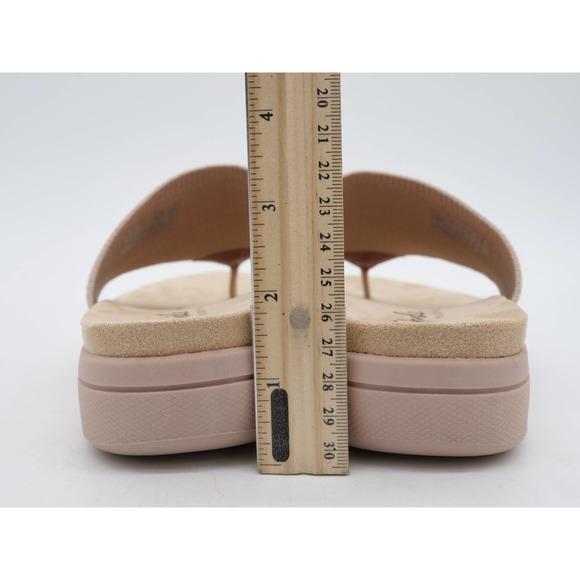 LifeStride Sandals Womens 10 Beige Fabric Platform Wedge Heel Toe Post Poolside - Picture 8 of 10